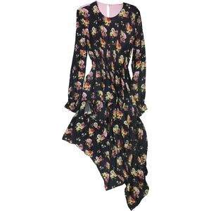 Preen Womens Floral Maxi Asymmetrical Dress, Black, NWT